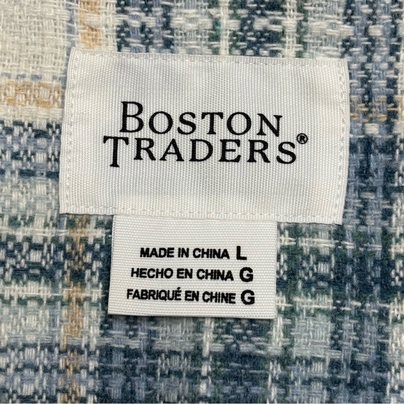 Plaid Shacket Shirt Jacket Size L Button Front Teal Cloud Boston Traders - Picture 10 of 12
